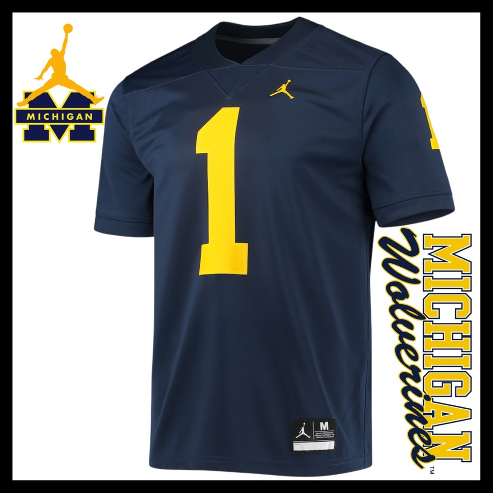 Michigan Wolverines #1 College Football Home Game Jersey by Jordan Size (L) NEW